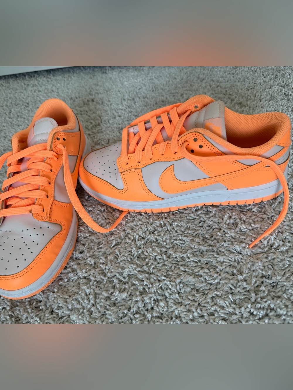 Nike Women Dunks Low-Top Sneakers in Bright Orange and Light Gray